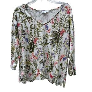 J. Jill Floral V-Neck Blouse - Floral Pattern - Petite Large